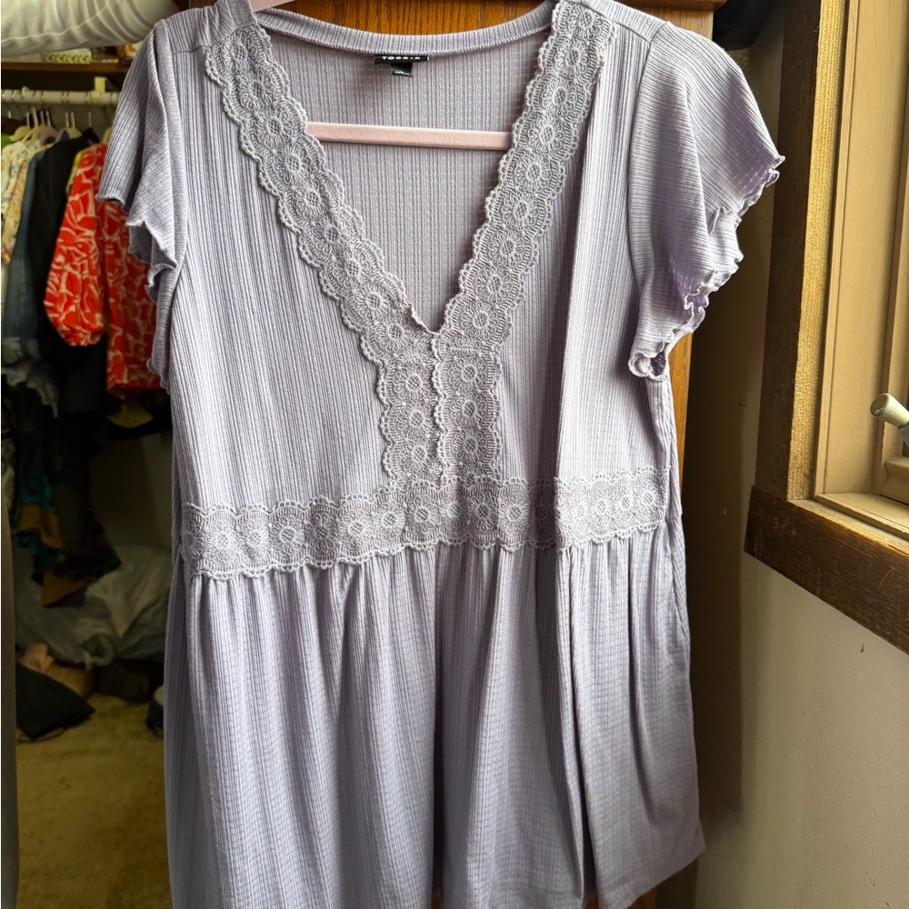 Torrid Lavender Lace Trim V-Neck Blouse